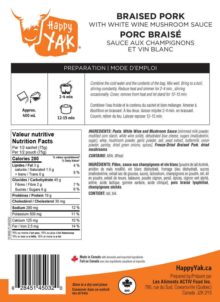 Braised Pork with white wine mushroom sauce