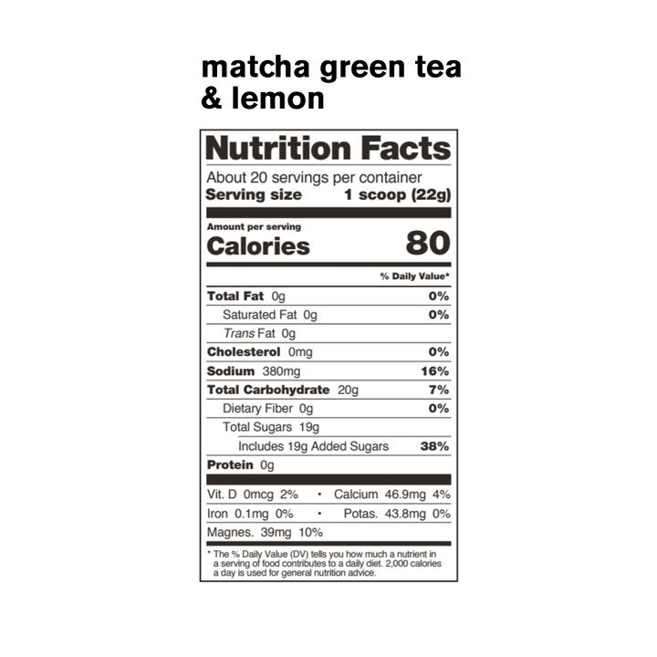 Sport Hydration Drink Mix - Matcha Green Tea & Lemon - 440g/1lb (20 Servings)