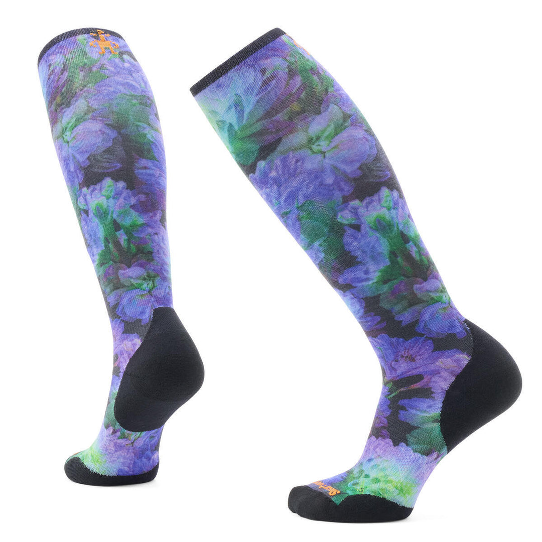 Ski Targeted Cushion Electric Lotus Print OTC Socks - Women's