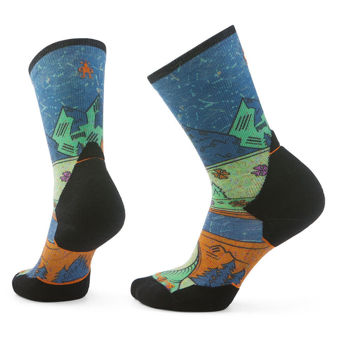 Performance Trail Run Targeted Cushion Mountain Print Crew Socks - Women's