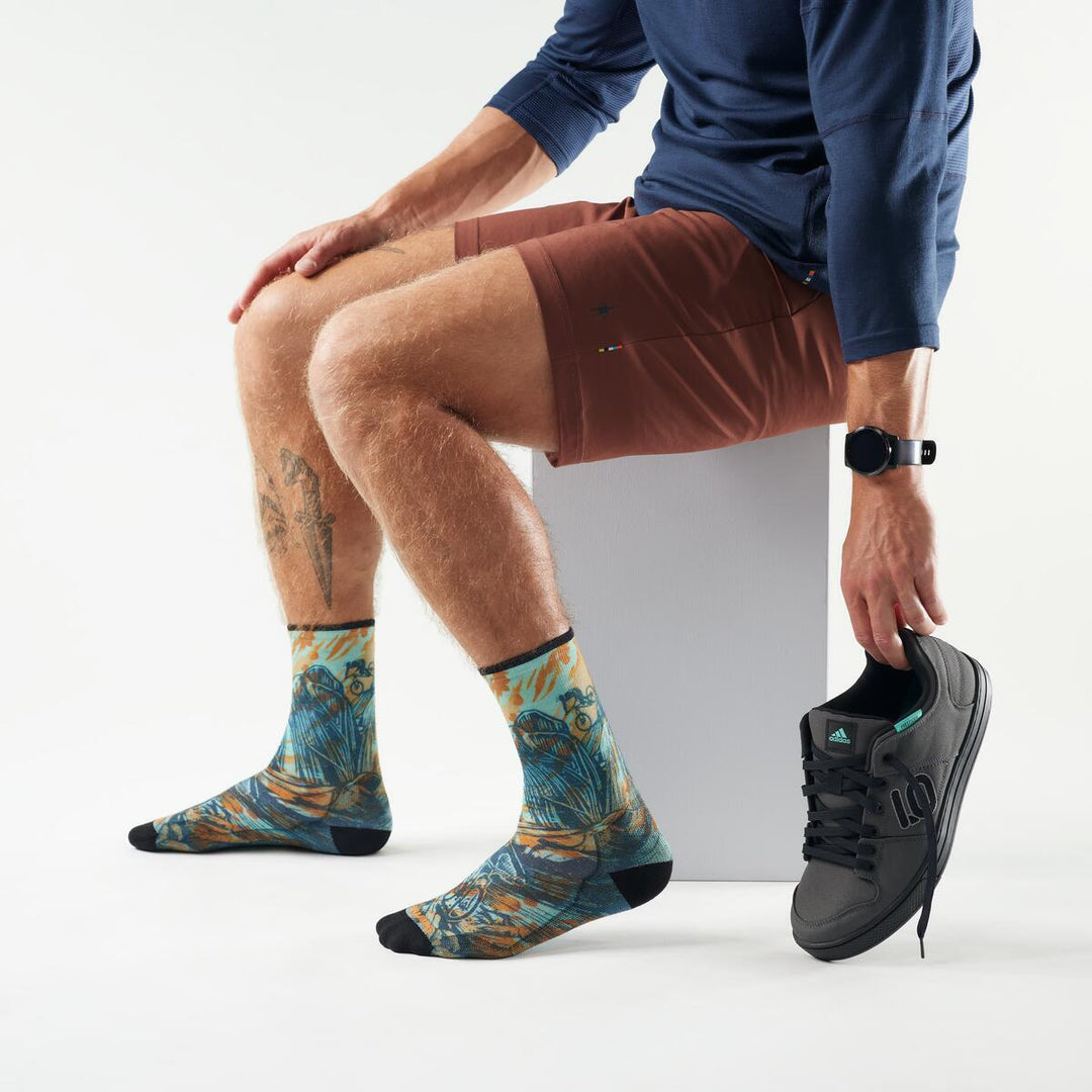 Rugged Ride Print Crew Zero Cushion Bike Socks - Men's