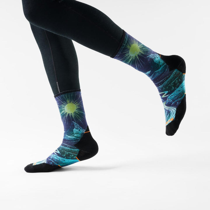 Trail Run Targeted Cushion Treeline Print Crew Socks - Men's