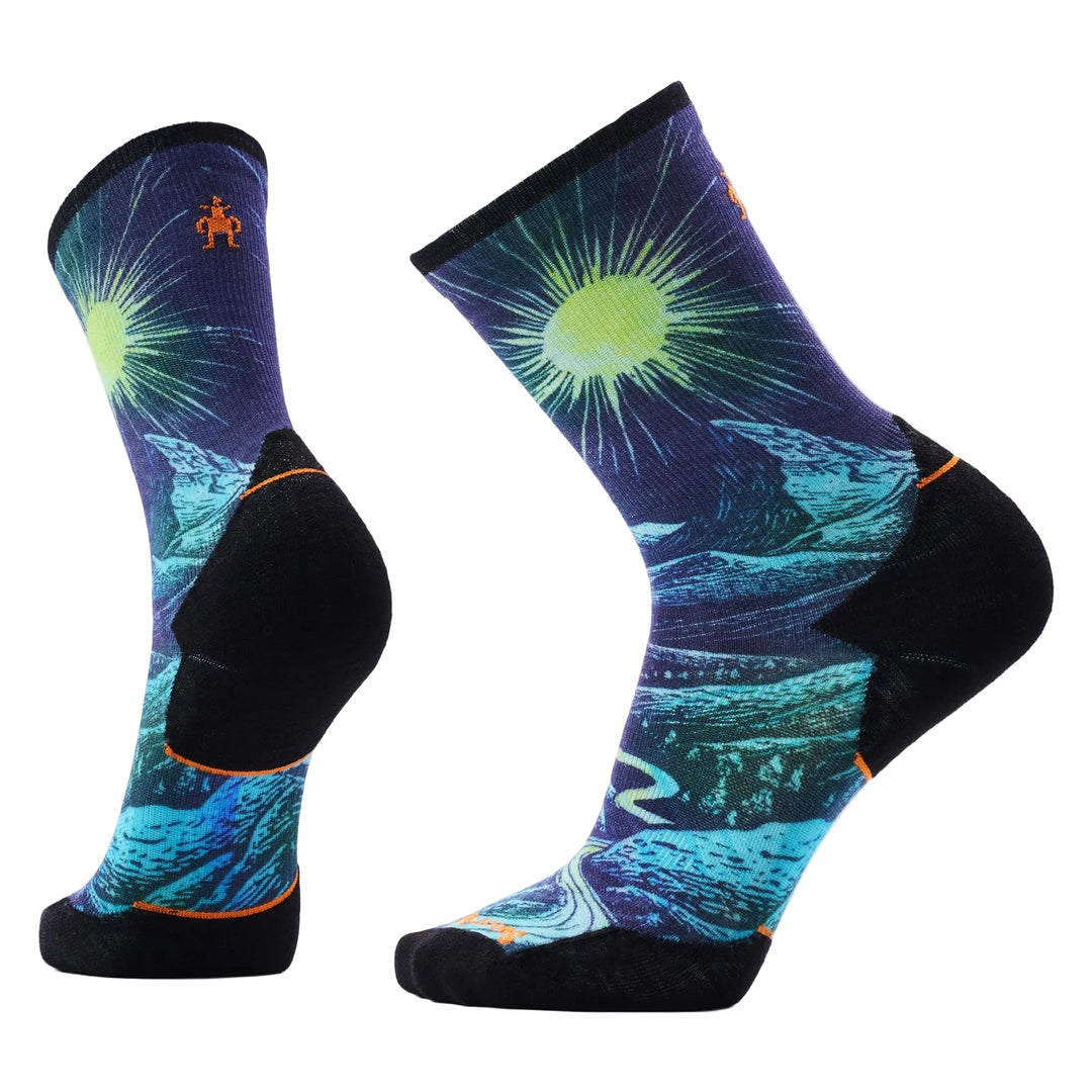 Trail Run Targeted Cushion Treeline Print Crew Socks - Men's