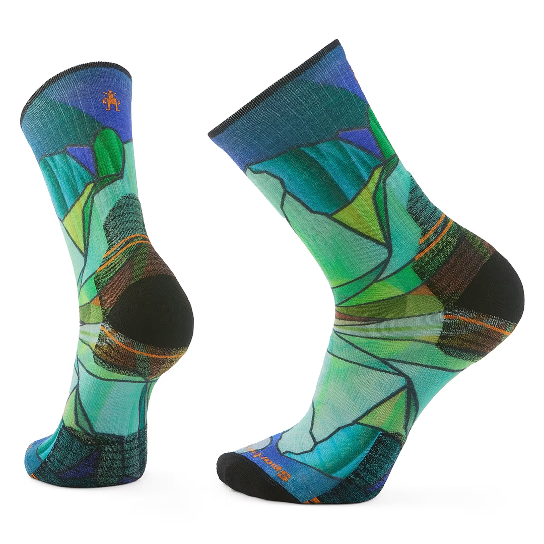 Performance Hike Targeted Cushion Mirror Mountain Print Crew Socks - Men's