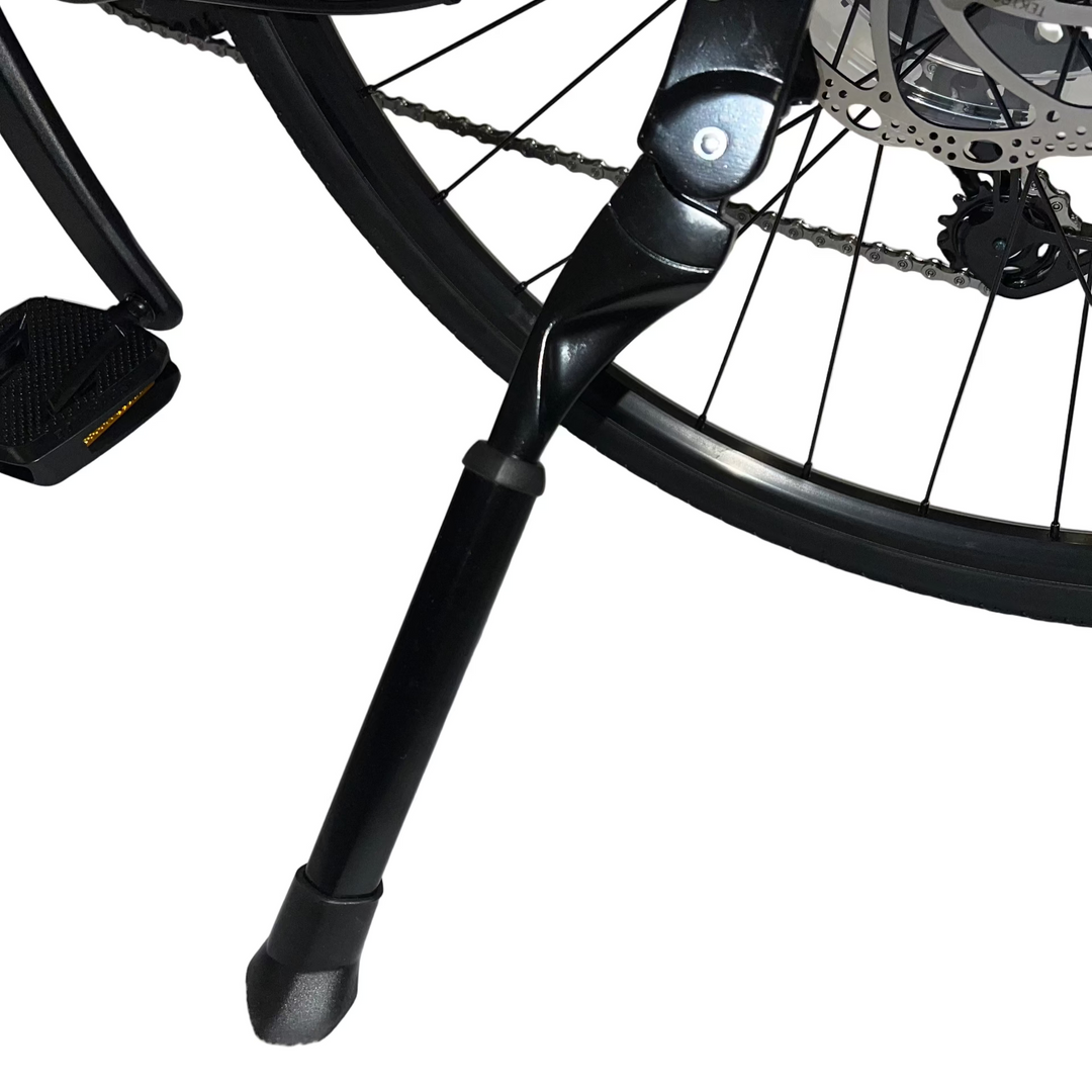 Close-up of a bicycle kickstand on a white background