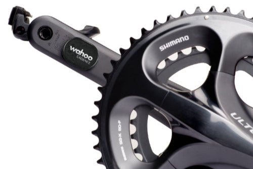 Bicycle crankset with Wahoo and Shimano branding on a white background